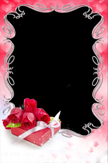  Ramki romantyczne - Romantyczny Frame - Róże i pudełko z prezentem.png