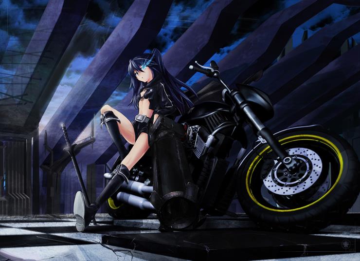 AnimeManga - Konachan.com - 84186 black_rock_shooter gun kuroi_mato motorcycle scar sword ushas weapon.jpg