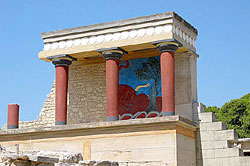 Starożytna Grecja , epoka kultur Egea, Kultura Minojska Kreta, obrazy - fresk_byk. Fragment pałacu w Knossos.jpg