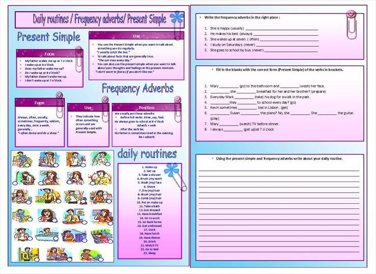 Picture Worksheets - Daily routines, frequency adverbs, present simple.jpg