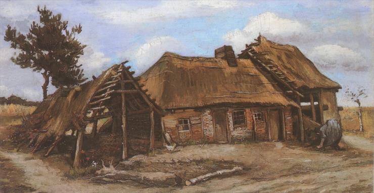 Malarstwo - 162. Cottage with Old Barn and a Woman Bent, Nuenen 1885.jpg