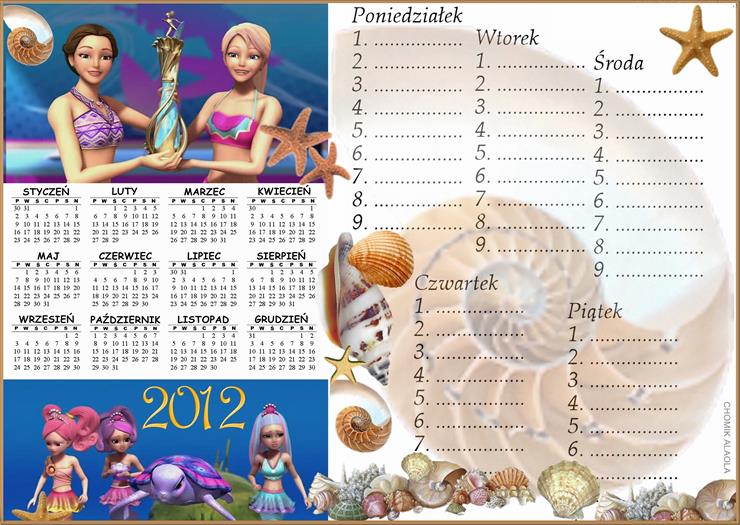 KALENDARZ 2012 - Barbie i Podwodna Tajemnica 2 -kalendarz 2012 i plan lekcji.JPG
