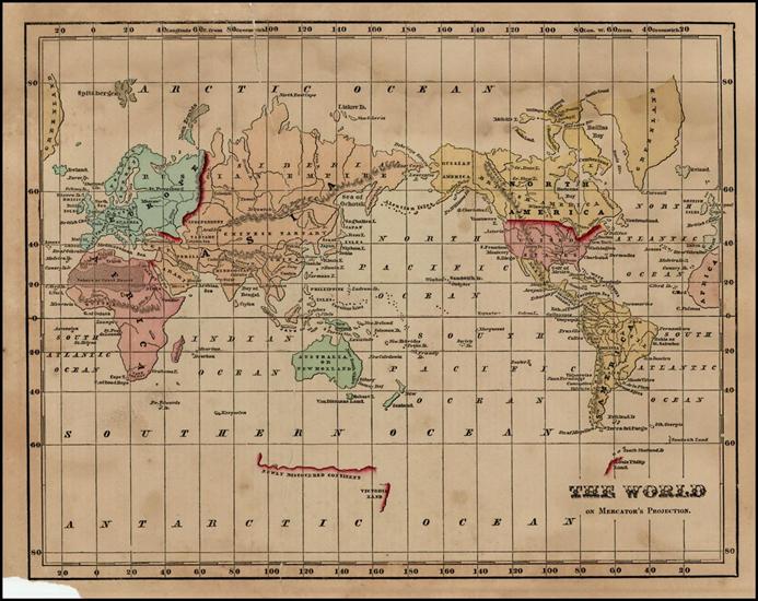 Antyczne mapy swiata - The World On Mercators Projectin1856.jpg