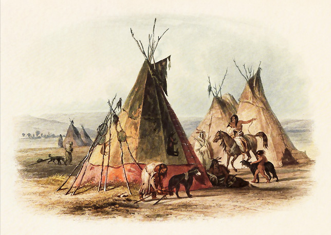 Karl Bodmer - Karl Bodmer_Camp tents of a family of Assiniboin-Dakota.jpg